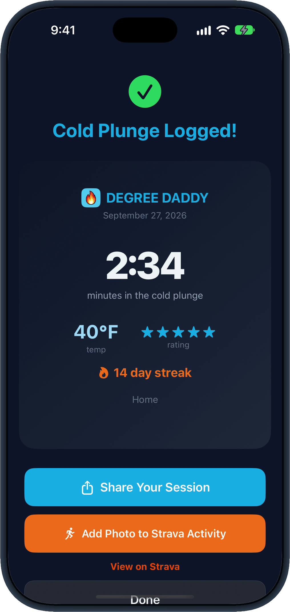 Degree Daddy cold plunge session card