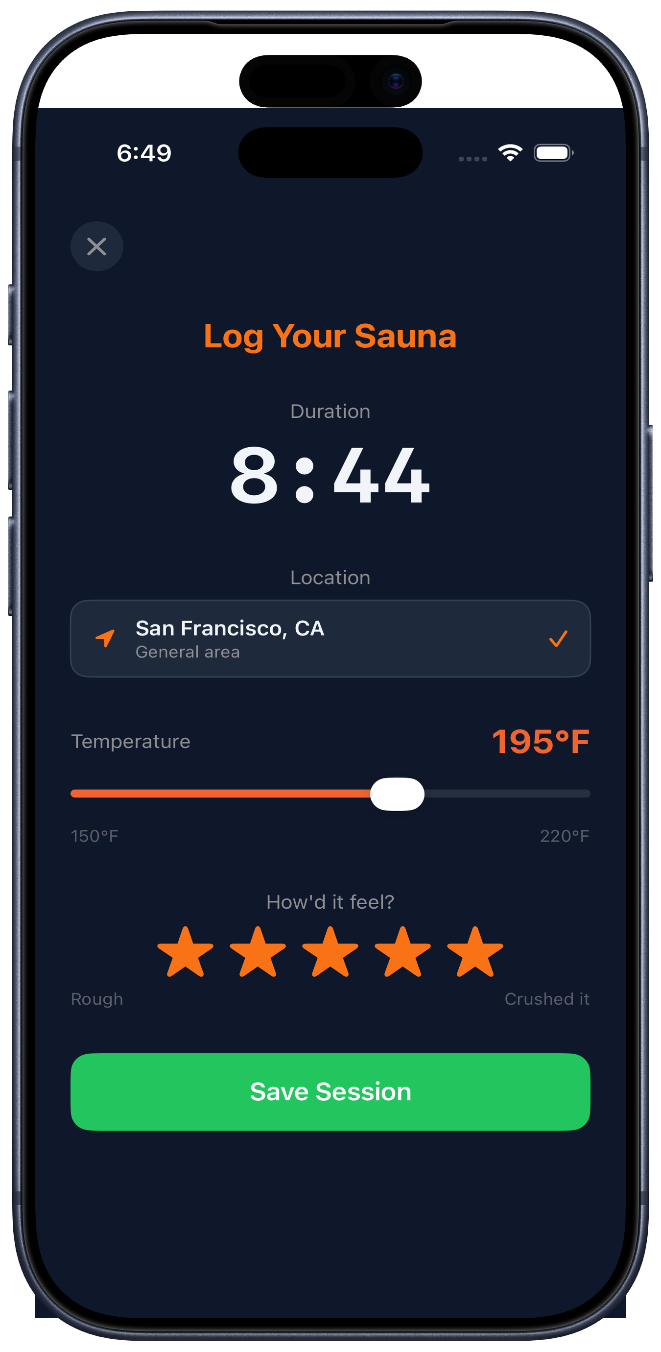 Degree Daddy sauna session logging on iPhone